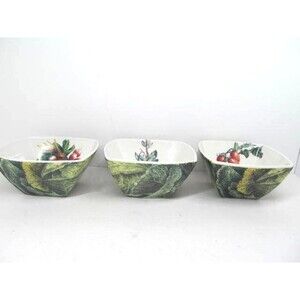 Italian Ceramics Italy Vegetables Pattern Bundle of 3 Square Bowls